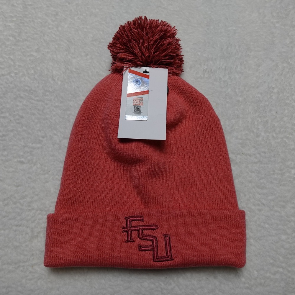 Nike Peak Beanie Mens OS Coral FSU Florida State Seminoles Pom Pom Hat NC16-65M
